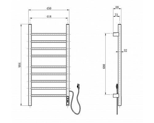 Полотенцесушитель электрический WONZON & WOGHAND, Хром (WW-AL409-CR)