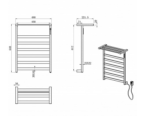 Полотенцесушитель электрический WONZON & WOGHAND, Темный графит (WW-A1026-GM)