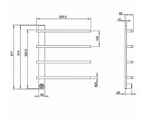 Полотенцесушитель электрический WONZON & WOGHAND, Темный графит (WW-AL344-GM)