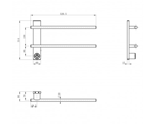 Полотенцесушитель электрический WONZON & WOGHAND, Черный матовый (WW-AL342-MB)