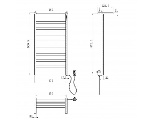 Полотенцесушитель электрический WONZON & WOGHAND, Черный матовый (WW-1029-MB)