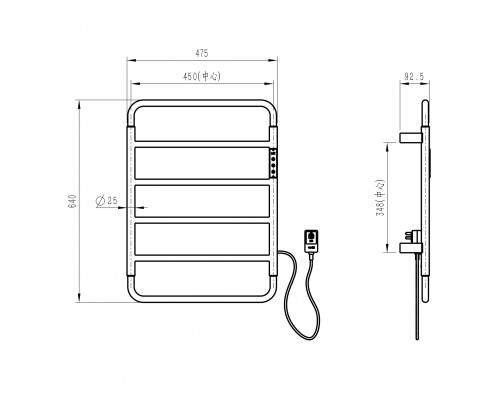 Полотенцесушитель электрический WONZON & WOGHAND, Черный матовый (WW-AL201-MB)