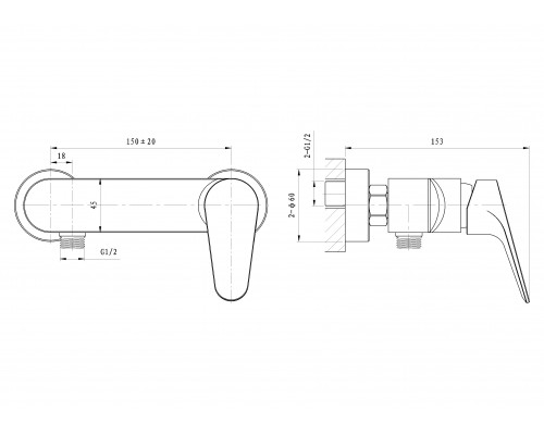 Смеситель для душа Wonzon & Woghand Balance, Хром (WW-054101-CR)