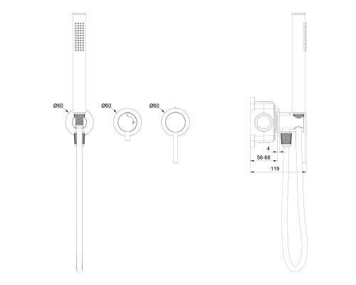 Смеситель для душевой системы встраиваемый WONZON & WOGHAND, Брашированное золото (WW-838017-BG)