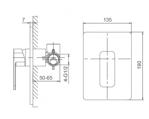 Смеситель для душа встраиваемый Wonzon & Woghand Arnie, Черный матовый (WW-694700-2-MB)