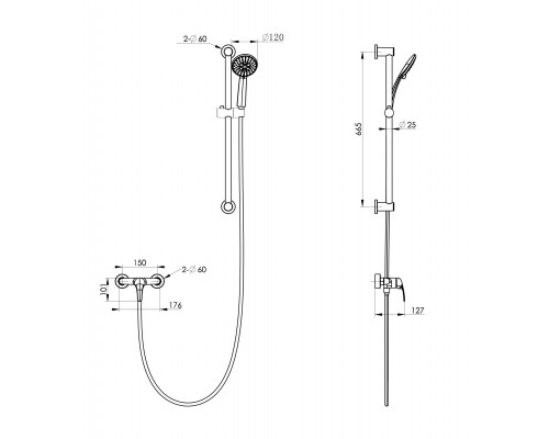 Купить Смеситель для душа с гарнитуром WONZON & WOGHAND, Белый матовый (WW-4570-MW) в магазине сантехники Santeh-Crystal.ru