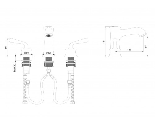 Приобрести Смеситель для раковины на 3 отверстия WONZON & WOGHAND, Брашированное золото (WW-88159008-BG) в магазине сантехники Santeh-Crystal.ru