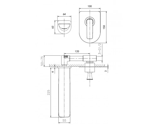 Смеситель для раковины встраиваемый Wonzon & Woghand Shark, Хром (WW-481701-CR)