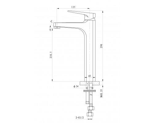 Смеситель для раковины высокий Wonzon & Woghand Athens, Хром (WW-081102-CR)