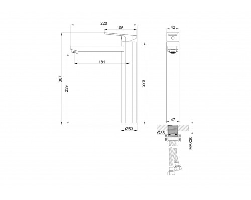 Купить Смеситель для раковины высокий WONZON & WOGHAND, Брашированное золото (WW-88239010-BG) в магазине сантехники Santeh-Crystal.ru