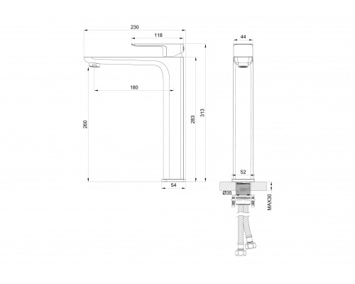 Заказать Смеситель для раковины высокий WONZON & WOGHAND, Темный графит (WW-88239003-BGM) в магазине сантехники Santeh-Crystal.ru