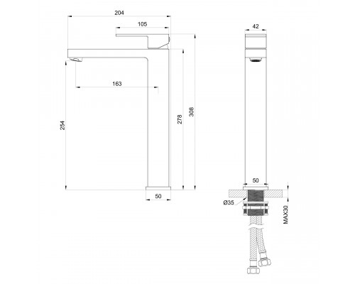 Смеситель для раковины высокий WONZON & WOGHAND CUBE, Брашированное золото (WW-88239016- BG)