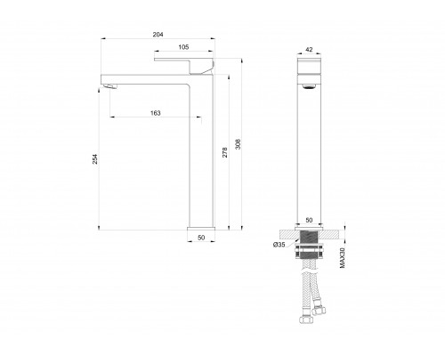 Заказать Смеситель для раковины высокий WONZON & WOGHAND, Темный графит (WW-88239016-BGM) в магазине сантехники Santeh-Crystal.ru