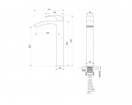 Купить Смеситель для раковины высокий WONZON & WOGHAND, Черный матовый (WW-88239009-MB) в магазине сантехники Santeh-Crystal.ru