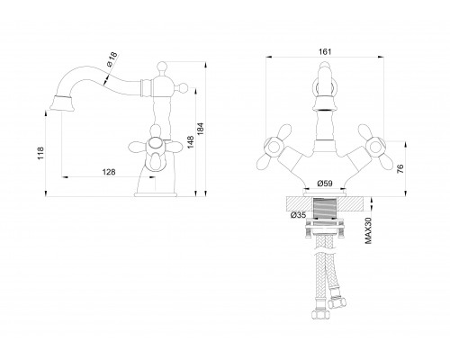 Заказать Смеситель для раковины WONZON & WOGHAND, Глянцевое золото (WW-88139020-PG) в магазине сантехники Santeh-Crystal.ru