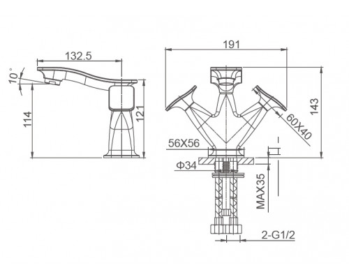 Смеситель для раковины Wonzon & Woghand Shakespeare, Хром (WW-651101-CR)