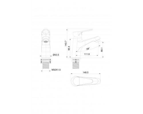 Купить Смеситель для раковины WONZON & WOGHAND, Темный графит (WW-A40212-BGG) в магазине сантехники Santeh-Crystal.ru