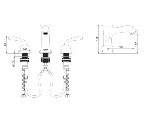 Смеситель для раковины на 3 отверстия Wonzon & Woghand, Черный матовый (WW-88159008-MB)