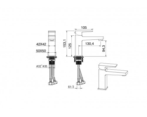 Смеситель для раковины Wonzon & Woghand, Брашированное золото (WW-88018068-BG)