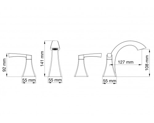 Смеситель для раковины на 3 отверстия Wonzon & Woghand, Черный матовый (WW-88083095-MB)