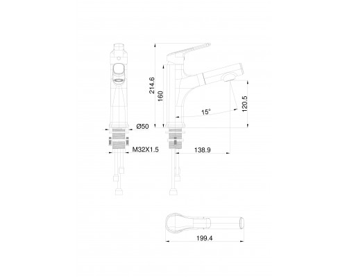 Купить Смеситель для раковины с выдвижным изливом WONZON & WOGHAND, Хром (WW-AE4151-CR) в магазине сантехники Santeh-Crystal.ru
