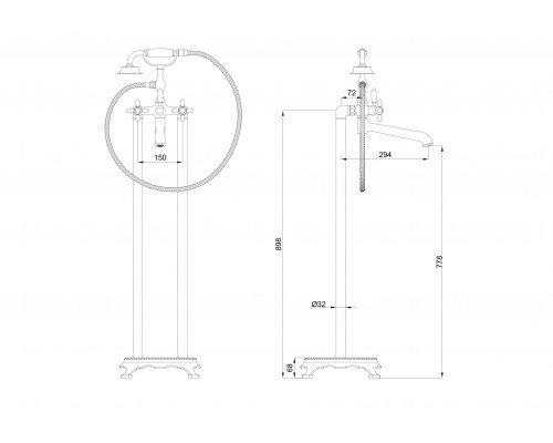 Купить Смеситель для ванны напольного монтажа WONZON & WOGHAND, Темный графит (WW-88649020-BGM) в магазине сантехники Santeh-Crystal.ru