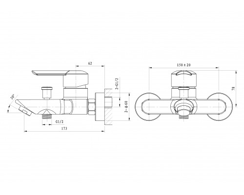 Смеситель для ванны Wonzon & Woghand Baroque, Хром (WW-193101-CR)