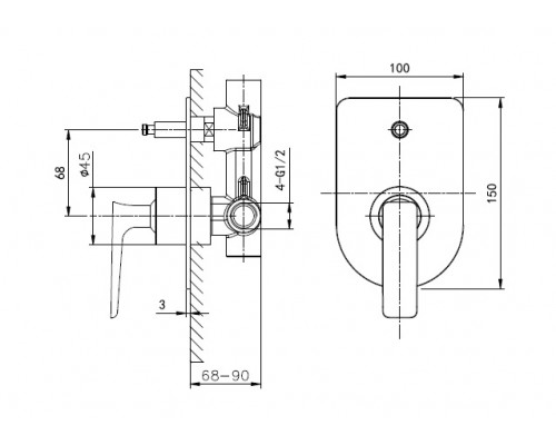 Смеситель для ванны встраиваемый Wonzon & Woghand Shark, Хром (WW-483700-CR)
