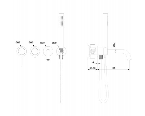 Смеситель для ванны встраиваемый WONZON & WOGHAND, Брашированное золото (WW-889017-BG)