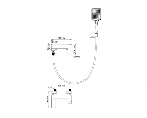 Смеситель для ванны с душем Wonzon & Woghand, Черный матовый (WW-88037068-MB)