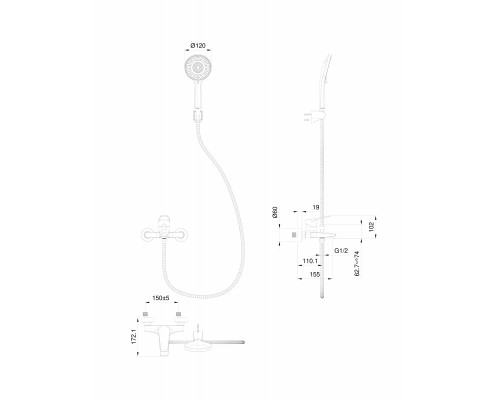 Купить Смеситель для ванны с душем WONZON & WOGHAND, Брашированное золото (WW-A30891-BG) в магазине сантехники Santeh-Crystal.ru