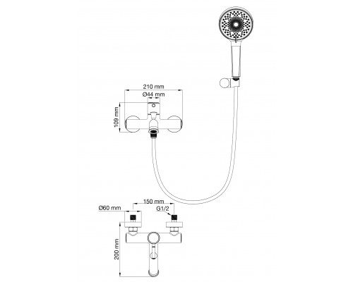 Смеситель для ванны с душем Wonzon & Woghand, Темный графит (WW-88037073-BGM)