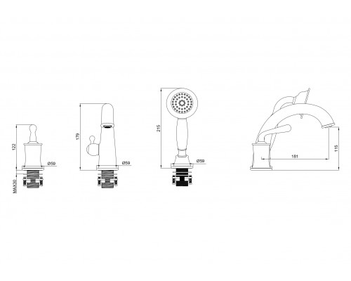 Смеситель на борт ванны Wonzon & Woghand, Темный графит (WW-88659008-BGM)