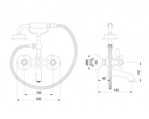 Купить Смеситель для ванны с душем WONZON & WOGHAND, Глянцевое золото (WW-88639020-PG) в магазине сантехники Santeh-Crystal.ru