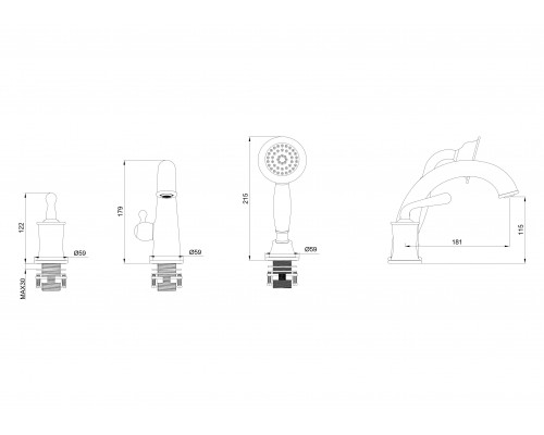 Купить Смеситель на борт ванны WONZON & WOGHAND, Хром (WW-88659008-CR) в магазине сантехники Santeh-Crystal.ru