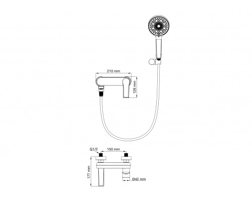 Смеситель для ванны с душем Wonzon & Woghand, Темный графит (WW-88037079-BGM)