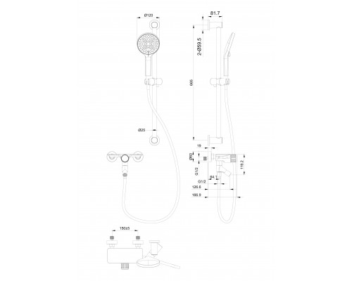Купить Смеситель для ванны с душевым гарнитуром WONZON & WOGHAND, Черный матовый (WW-FE05L222-MB) в магазине сантехники Santeh-Crystal.ru