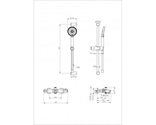 Смеситель для ванны с душевым гарнитуром и термостатом WONZON & WOGHAND, Черный матовый (WW-C2001-A-MB)