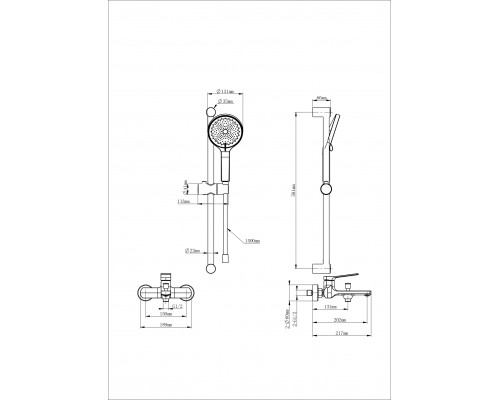 Смеситель для ванны с душевым гарнитуром WONZON & WOGHAND, Черный матовый (WW-C2036-MB)