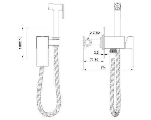 Смеситель с гигиеническим душем встраиваемый WONZON & WOGHAND, Белый матовый (WW-88829016-MW)