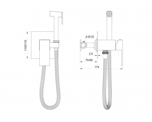 Заказать Смеситель с гигиеническим душем встраиваемый WONZON & WOGHAND, Черный матовый (WW-88829016-MB) в магазине сантехники Santeh-Crystal.ru