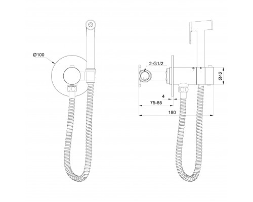Смеситель с гигиеническим душем и термостатом, встраиваемый WONZON & WOGHAND, Белый матовый (WW-88829909-MW)