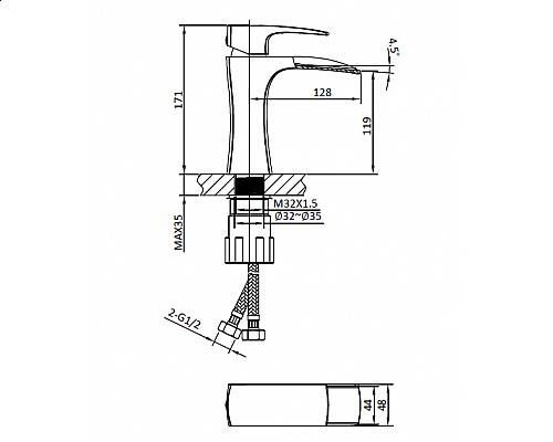 Смеситель для раковины AltroBagno Cascata 0110 Cr