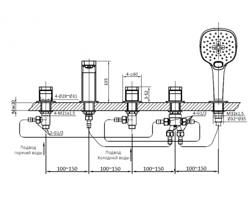 Смеситель на борт ванны врезной AltroBagno Lamberto 020101 Cr