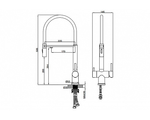 Смеситель для кухни с гибким изливом AltroBagno Flusso 050205 Or