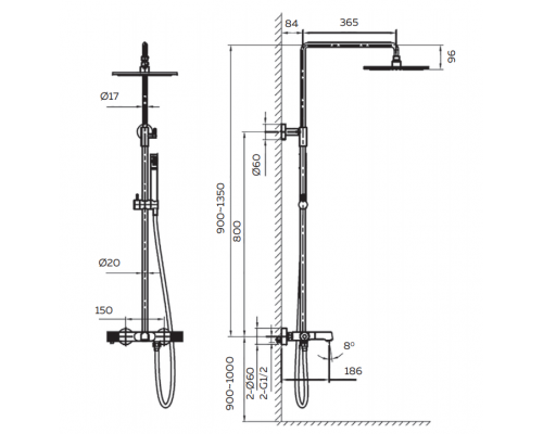 Душевая система с термостатом AltroBagno Intento 030424 BiOp