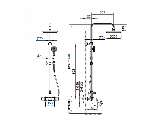 Душевая система с термостатом AltroBagno Beatrice 030406 Cr