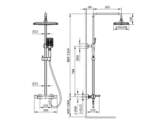 Душевая система с термостатом AltroBagno Lamberto 030418 NeOp
