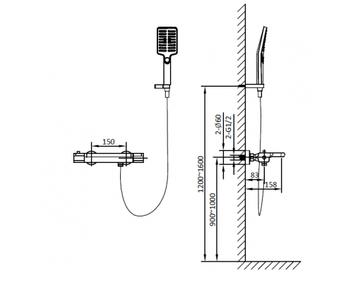 Смеситель для ванны с термостатом AltroBagno Lamberto 020401 Cr