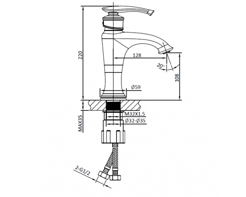 Смеситель для раковины AltroBagno Beatrice 0112 Cr